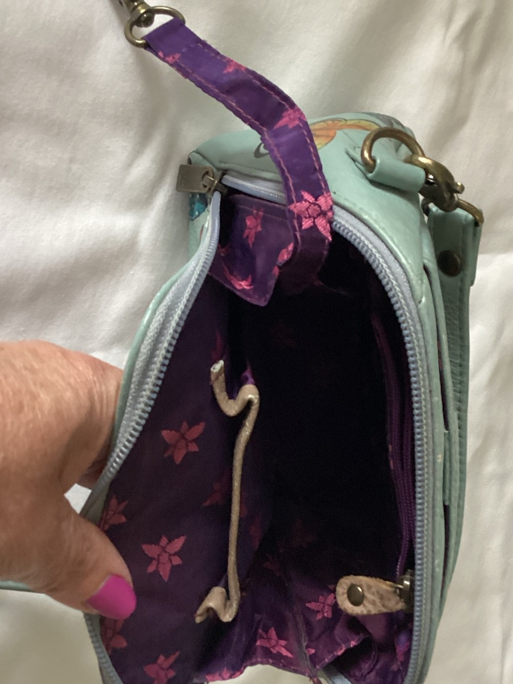 Anuschka Mint Leather Crossbody with Multicolor Butterfly Accents - Picture 5 of 5